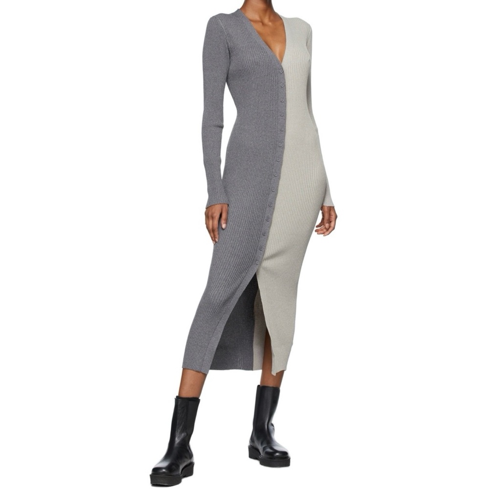 STAUD Shoko Colorblocked Sweater Dress Heather Grey Charcoal Size XS